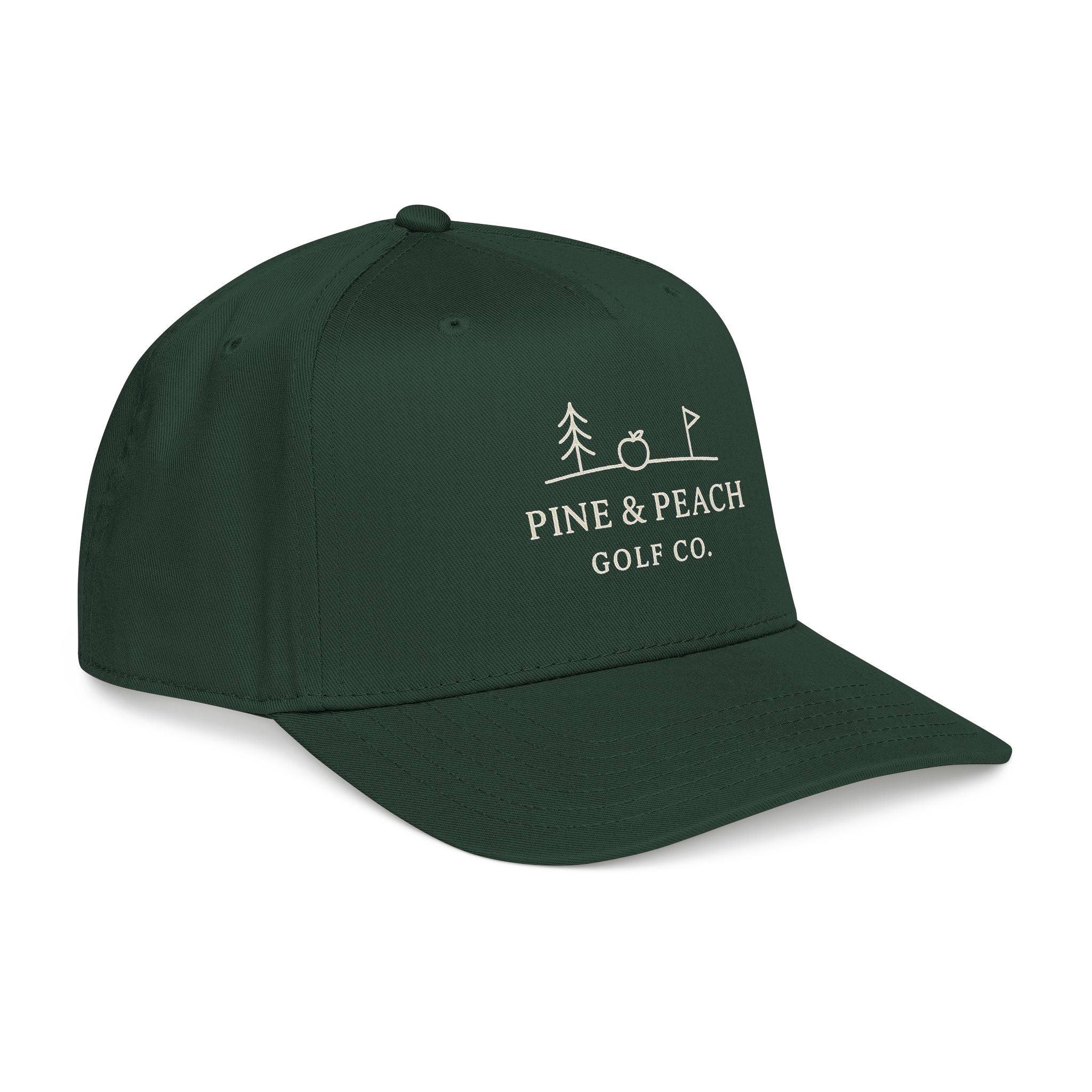 Pine & Peach Golf Co. Mid-Profile Baseball Cap — Embroidered Golf Logo Hat