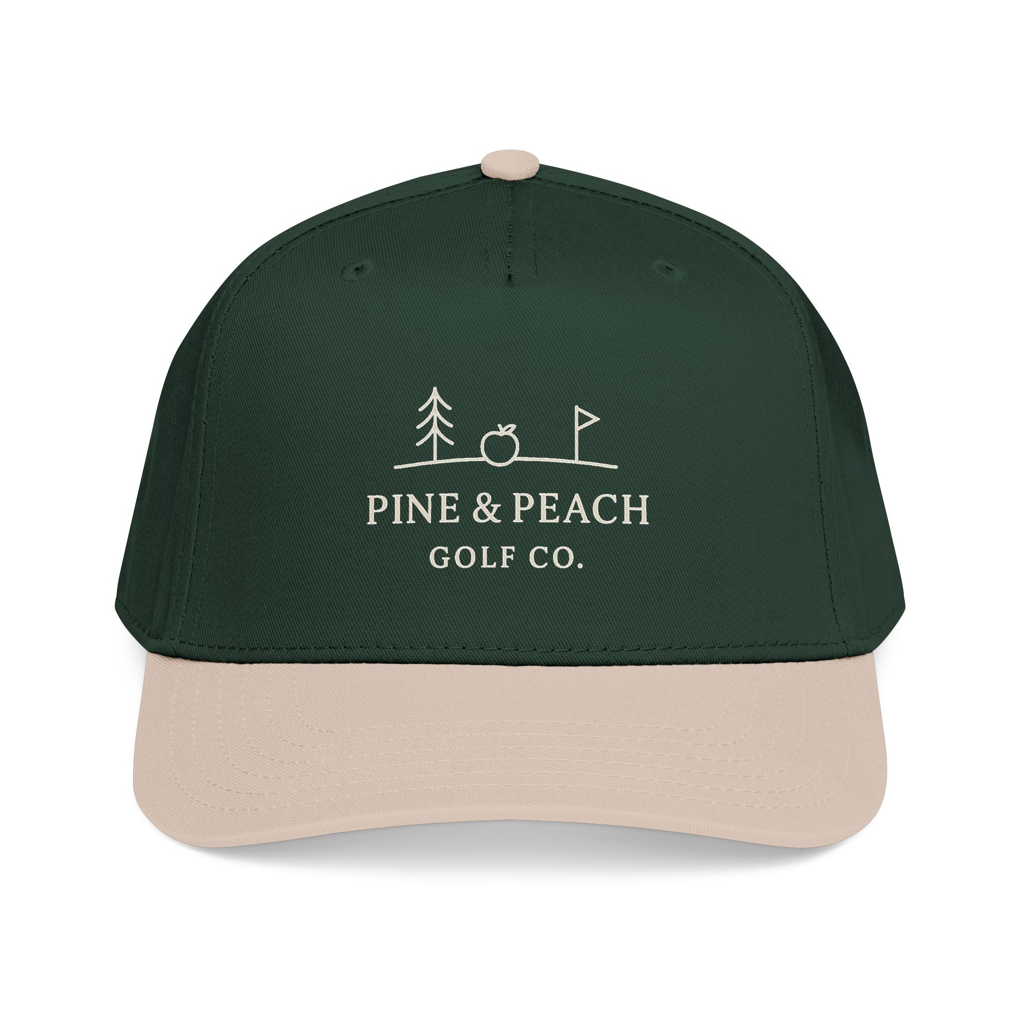 Pine & Peach Golf Co. Mid-Profile Baseball Cap — Embroidered Golf Logo Hat